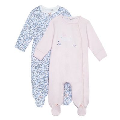 Pack of two baby girls' pink assorted print sleepsuits